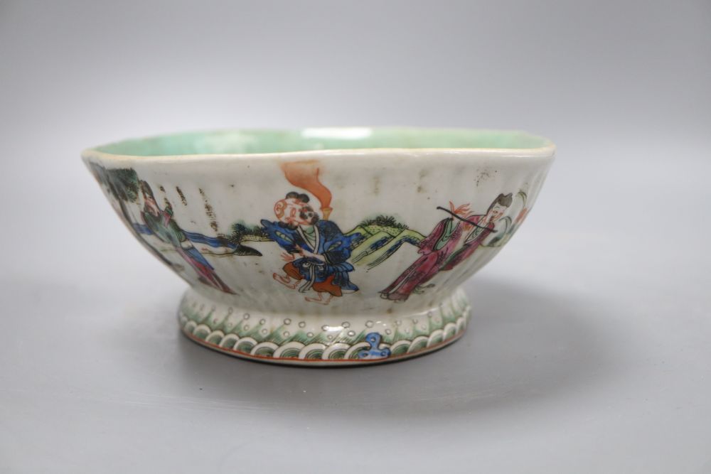 A Chinese famille rose lozenge bowl, length 26cm